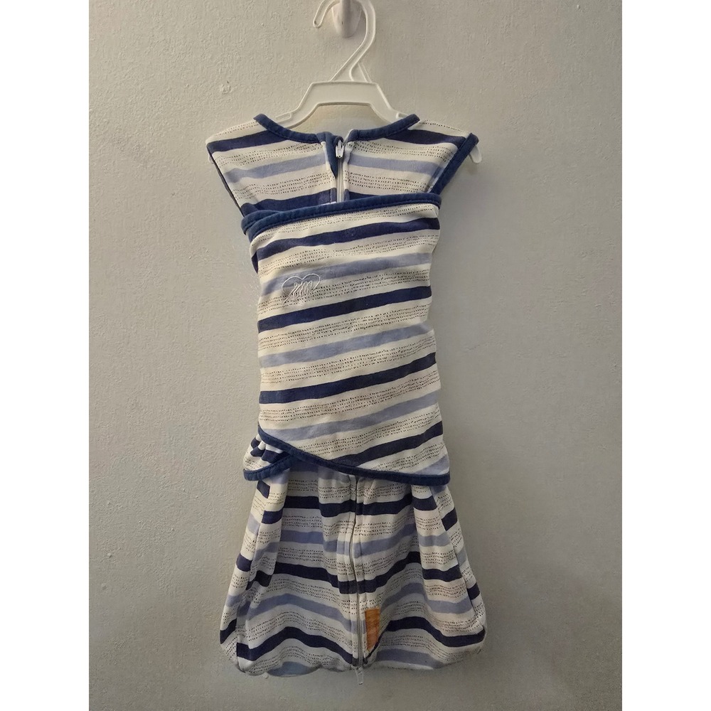 SwaddleMe Blue White Striped Cotton Baby Swaddle Sleep Sack Large Two-Way Zip